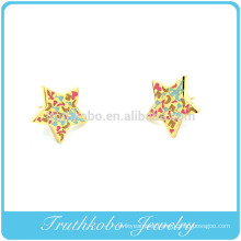 TKB-E0018 316L Surgical Stainless Steel Cartilage Earring with Multi Gem on a 9mm Star